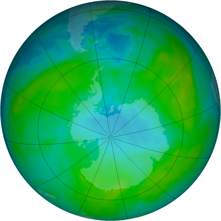 Antarctic ozone map for 25 January 1992